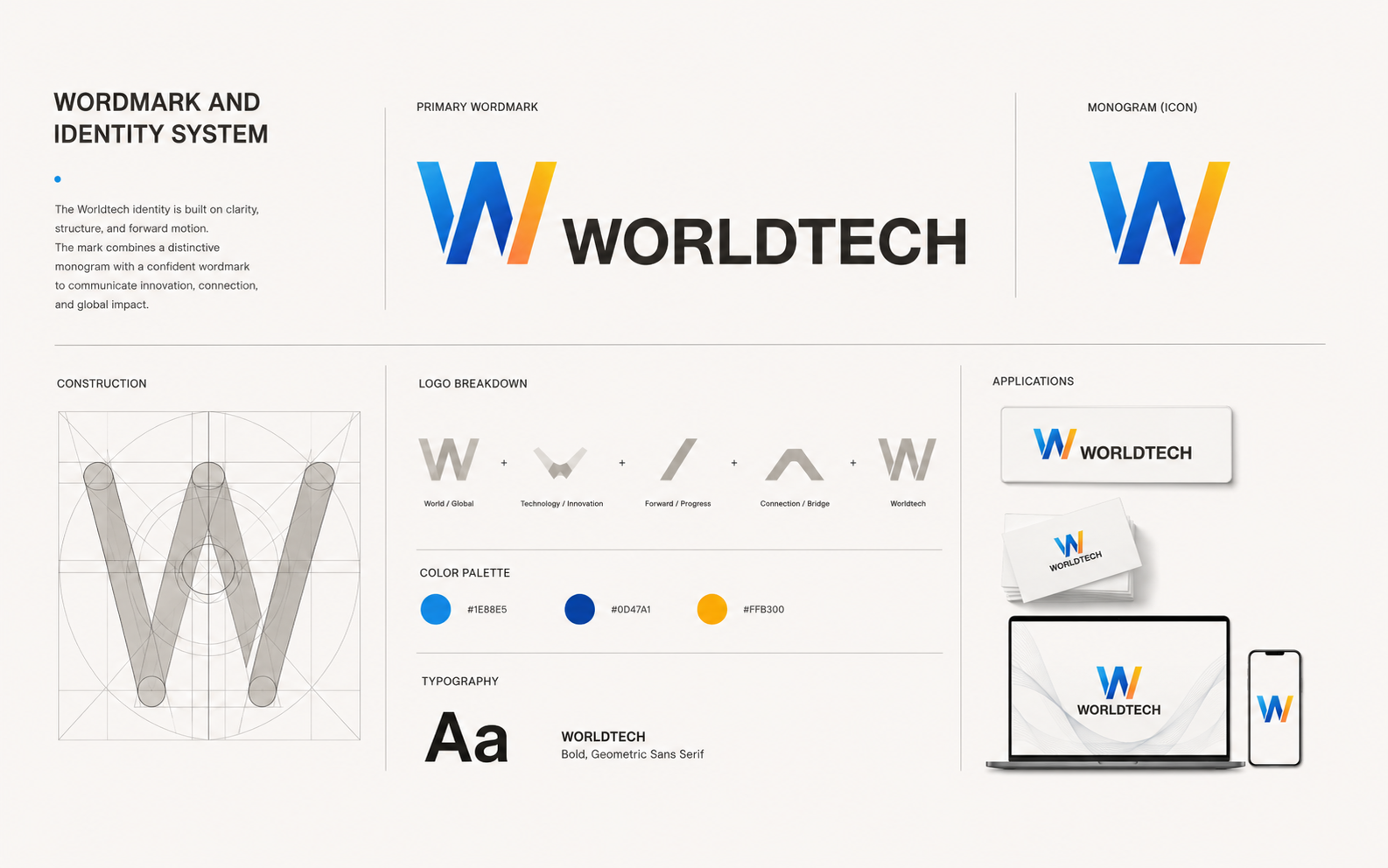Worldtech wordmark and identity system